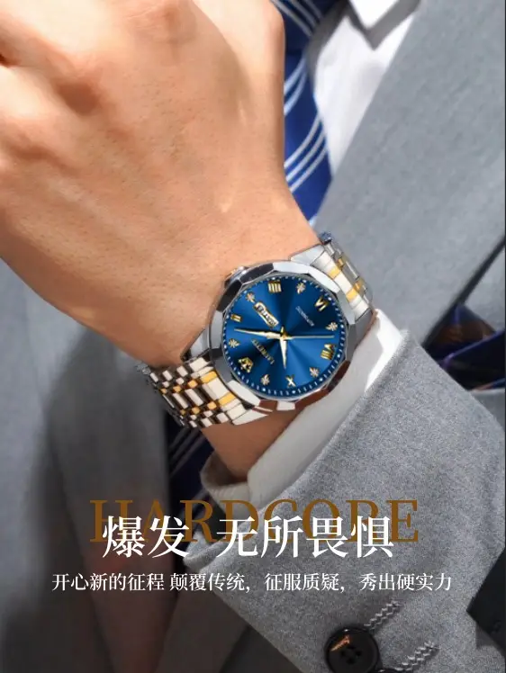 Laurit Fake Mechanical Watch Men Blue Gold Dual Calendar — feature 2
