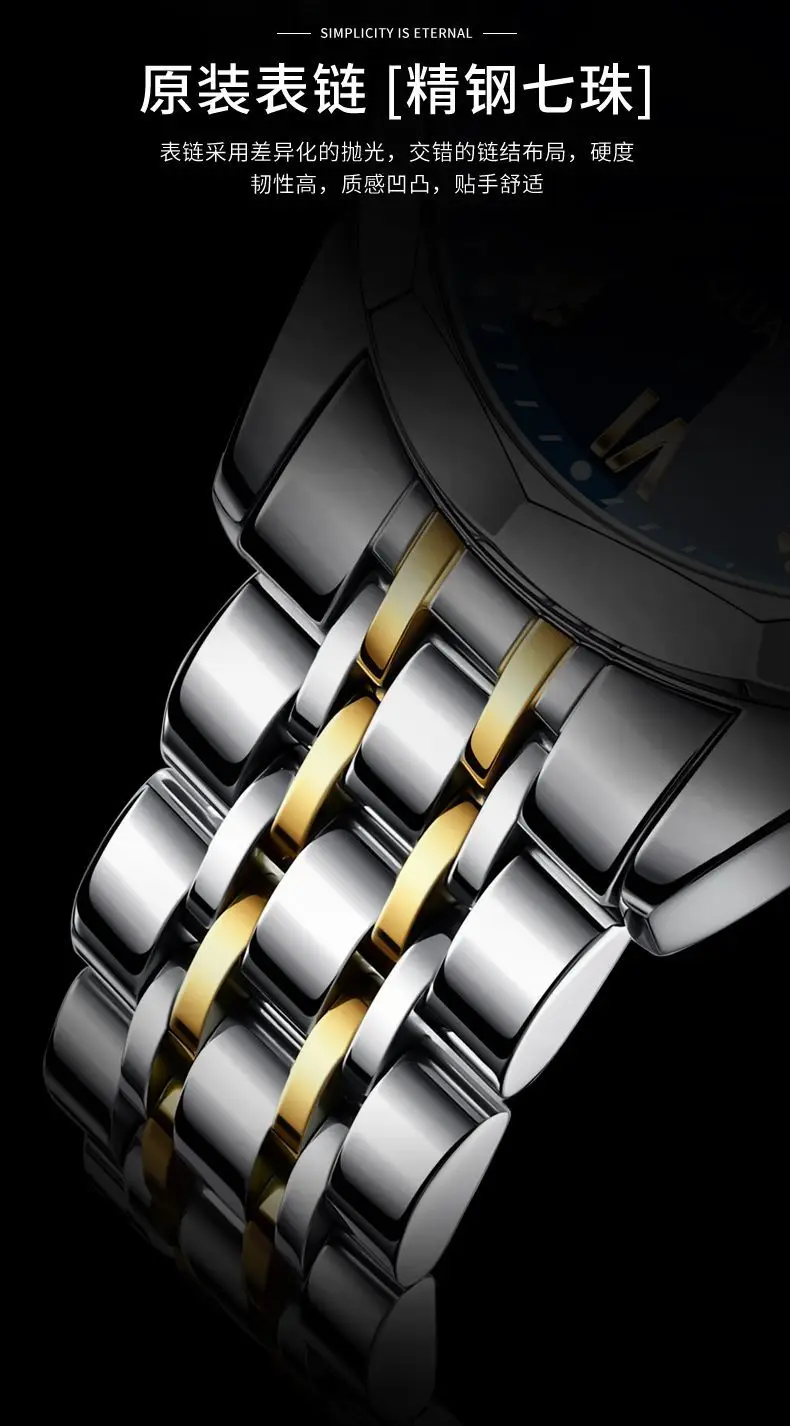 Laurit Fake Mechanical Watch Men Blue Gold Dual Calendar — feature 7