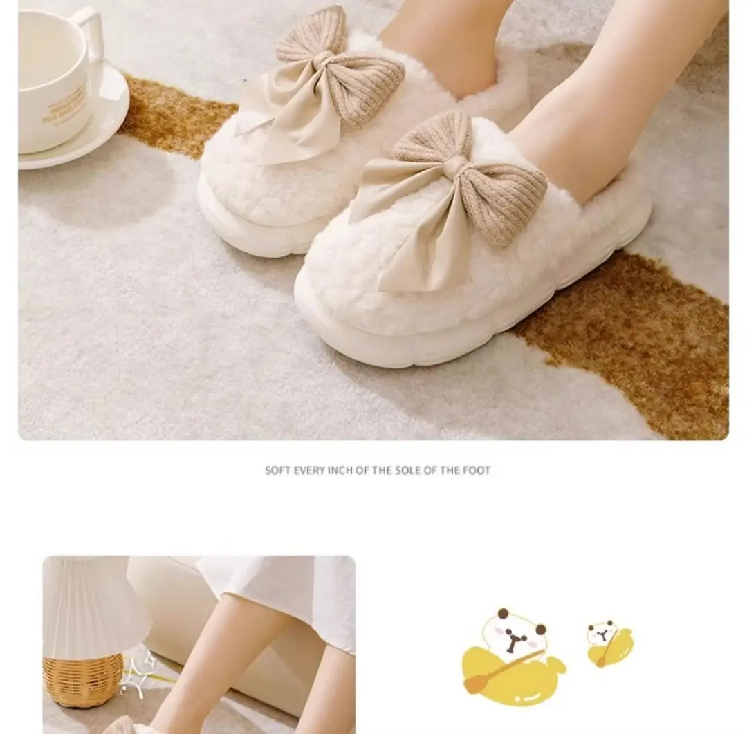 Cotton Slippers for Men and Women, Winter Bow-Knot Cartoon Home Slippers, Indoor Warm Plush Slippers with Thick Pvc Soles, Maternity Shoes — feature 17