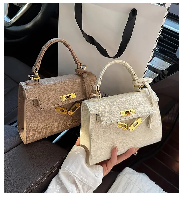 Women's Beige Crossbody Shoulder Bag with Gold Clasp — feature 1