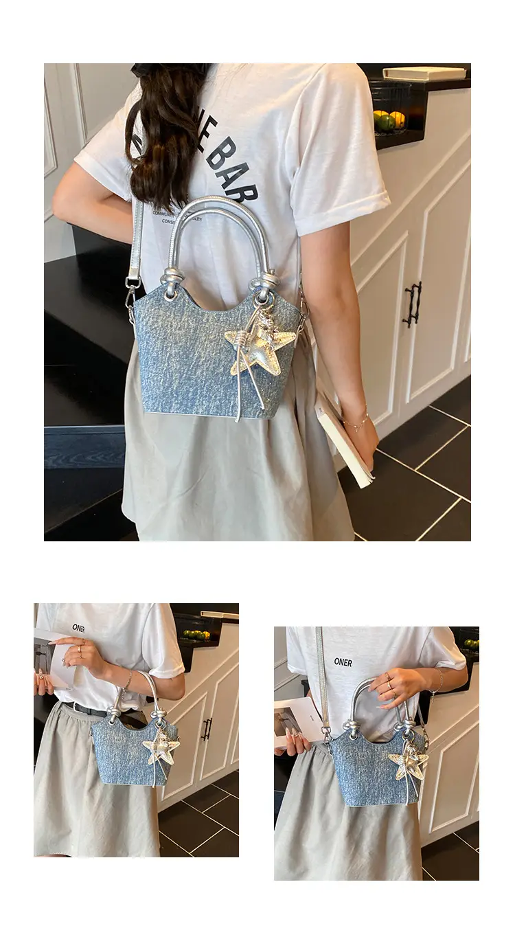 Blue Denim Bucket Bag with Star Charm — feature 12