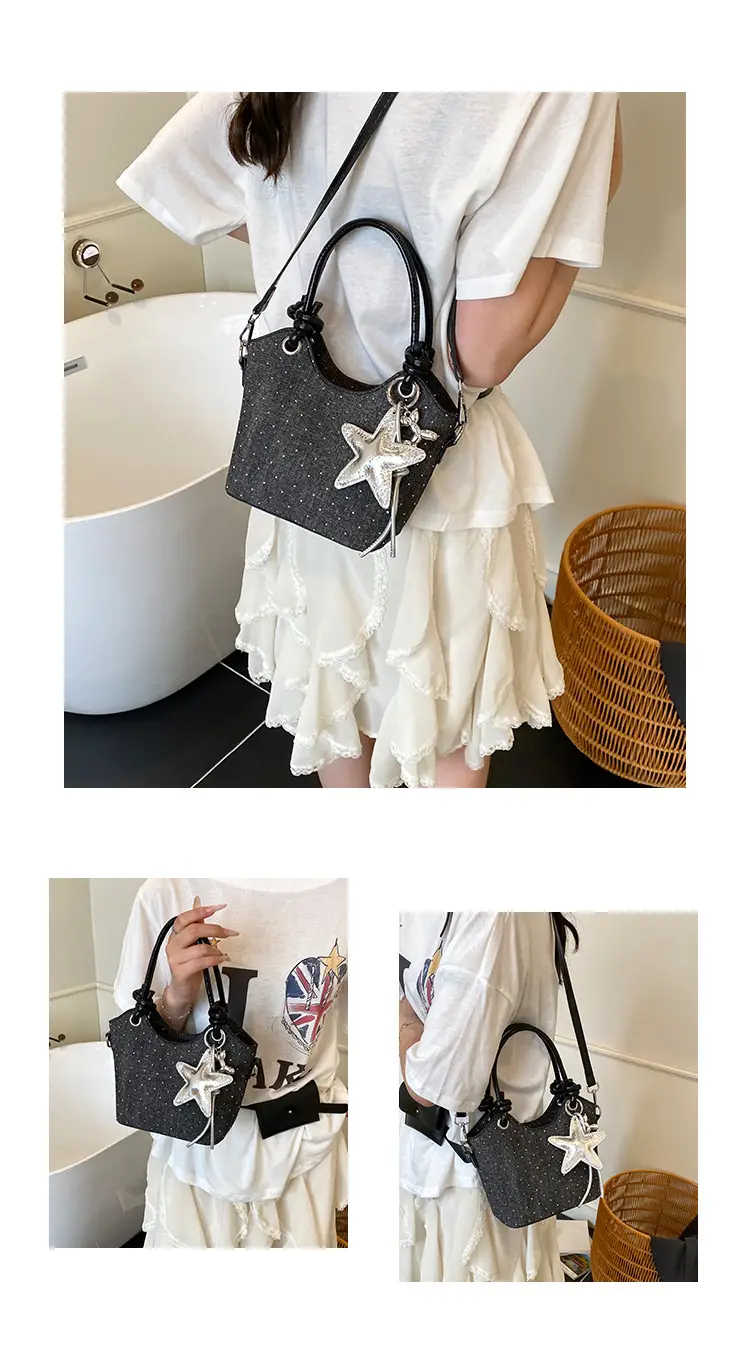 Blue Denim Bucket Bag with Star Charm — feature 13