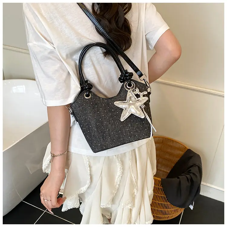Blue Denim Bucket Bag with Star Charm — feature 15