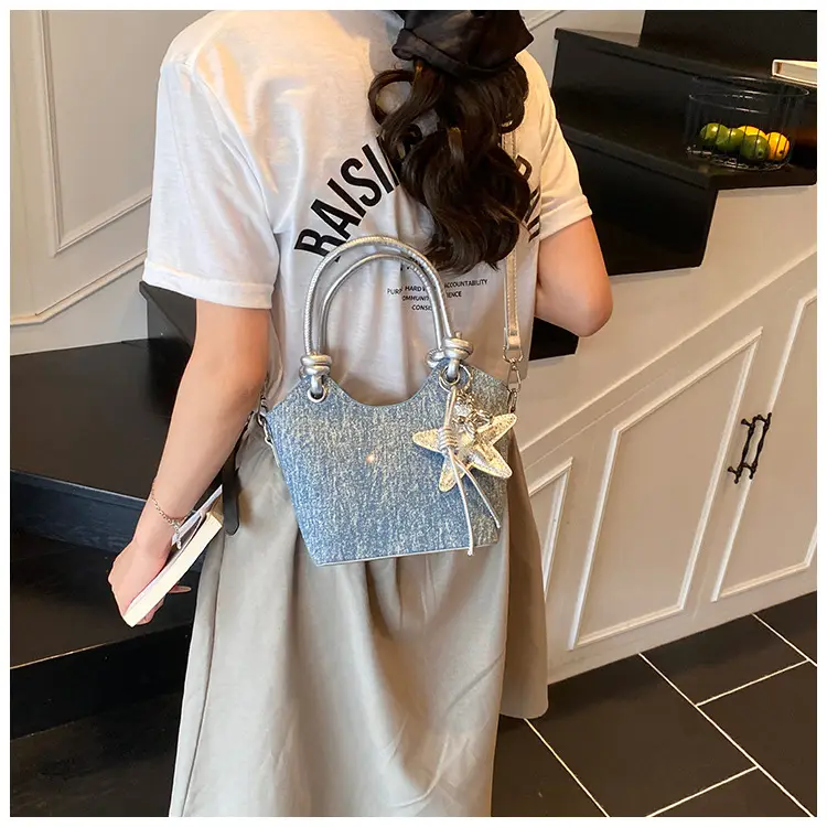 Blue Denim Bucket Bag with Star Charm — feature 18