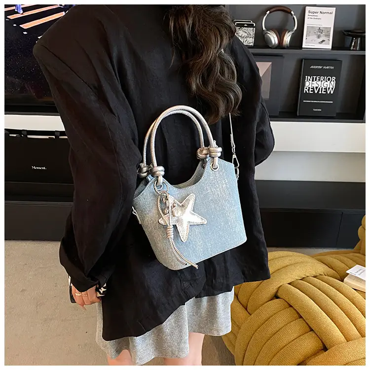 Blue Denim Bucket Bag with Star Charm — feature 20