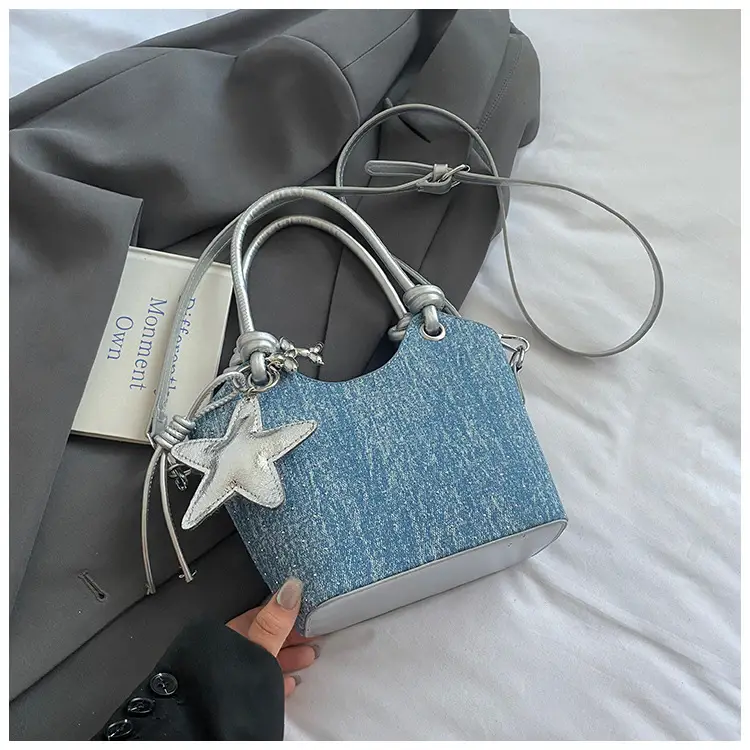 Blue Denim Bucket Bag with Star Charm — feature 23