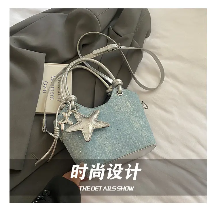 Blue Denim Bucket Bag with Star Charm — feature 7