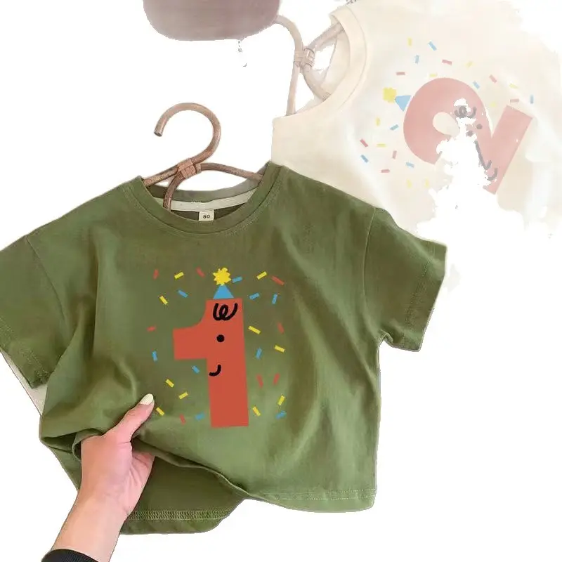 Children's Birthday T-Shirt Green Digital Print One Year Old