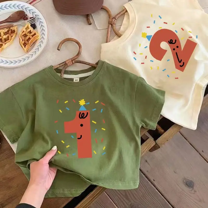 Children's Birthday T-Shirt Green Digital Print One Year Old — feature 1