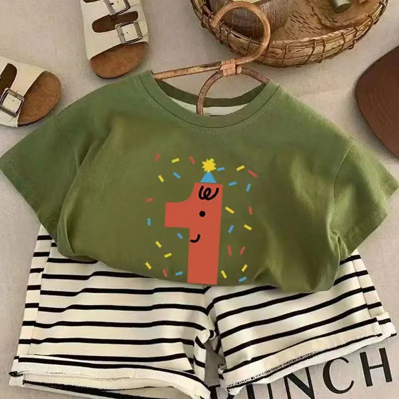 Children's Birthday T-Shirt Green Digital Print One Year Old