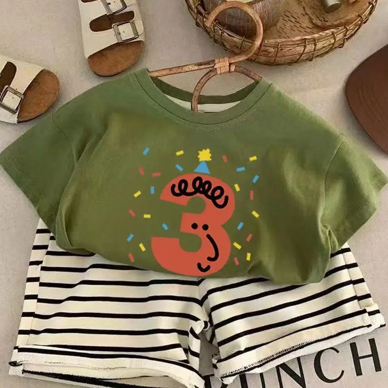 Children's Birthday T-Shirt Green Digital Print One Year Old