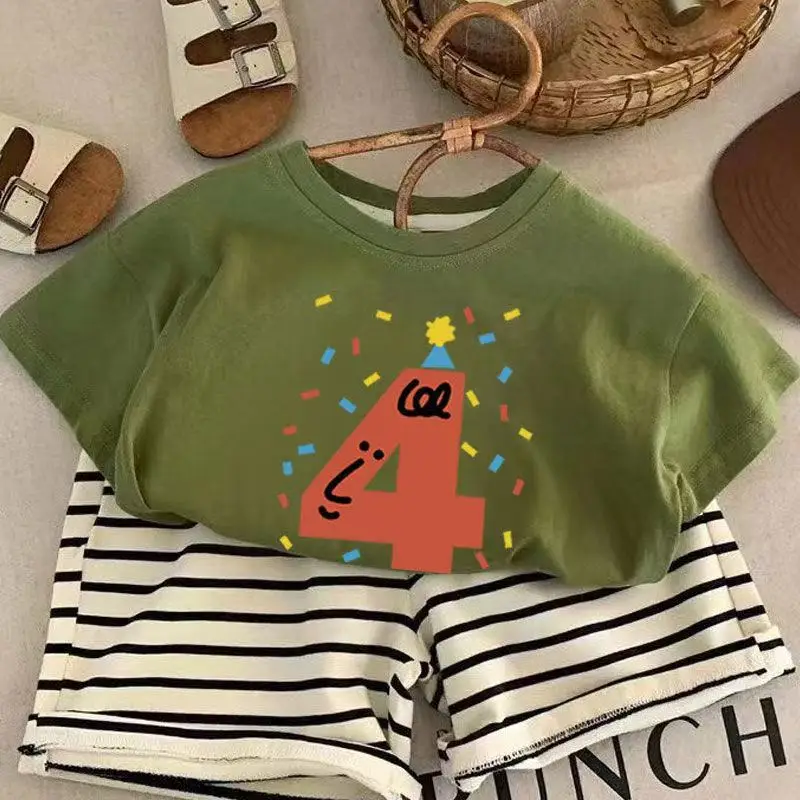 Children's Birthday T-Shirt Green Digital Print One Year Old