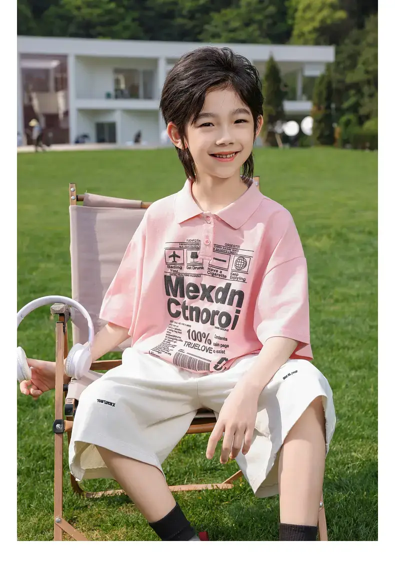 Boys Polo Shirt Light Green Panda Print Medium Large — feature 25