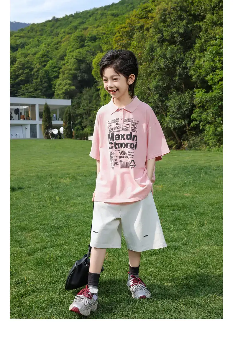 Boys Polo Shirt Light Green Panda Print Medium Large — feature 26