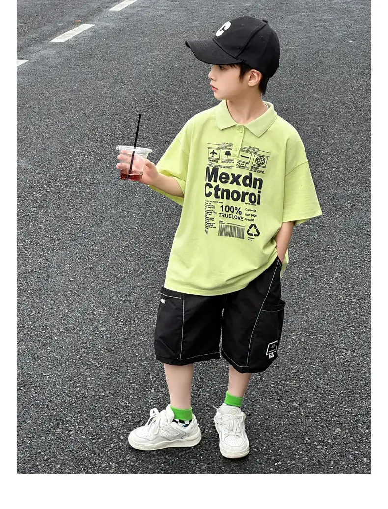 Boys Polo Shirt Light Green Panda Print Medium Large — feature 30