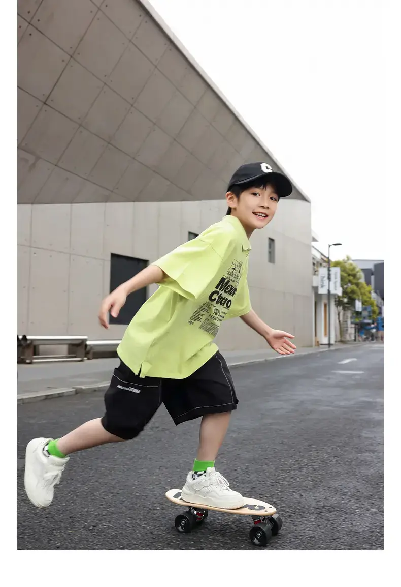 Boys Polo Shirt Light Green Panda Print Medium Large — feature 32