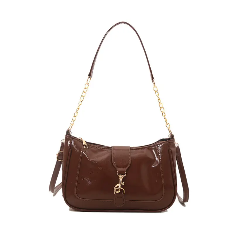 Brown Leather Shoulder Bag with Chain Strap 2025