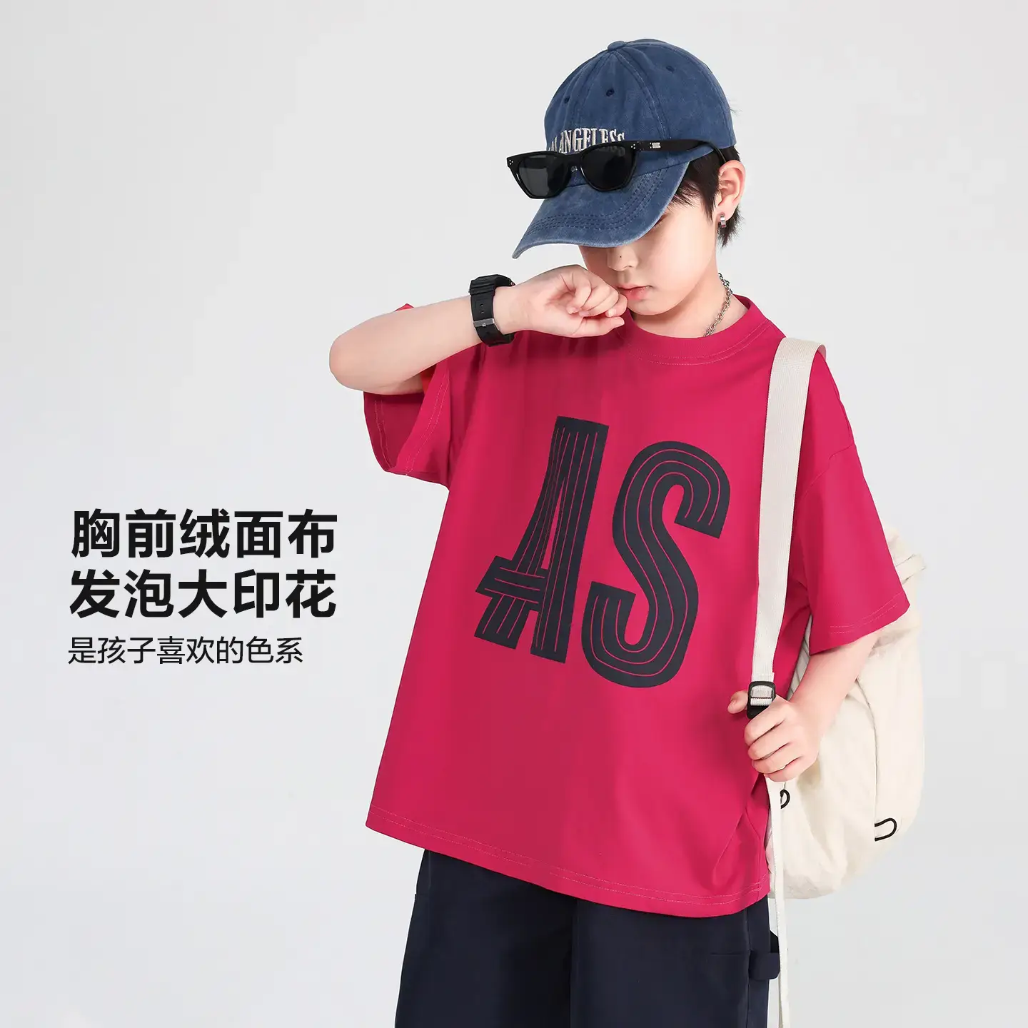 Boys T-Shirt Red AS Print 2026 Summer - Image 3