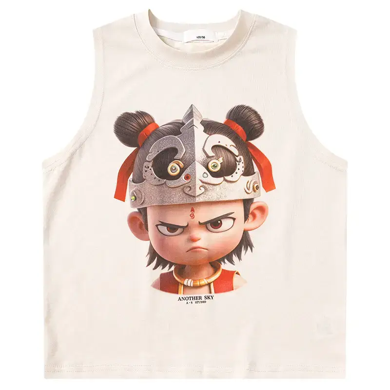 Boys Nezha Sleeveless T-Shirt 2026 Cotton Cream