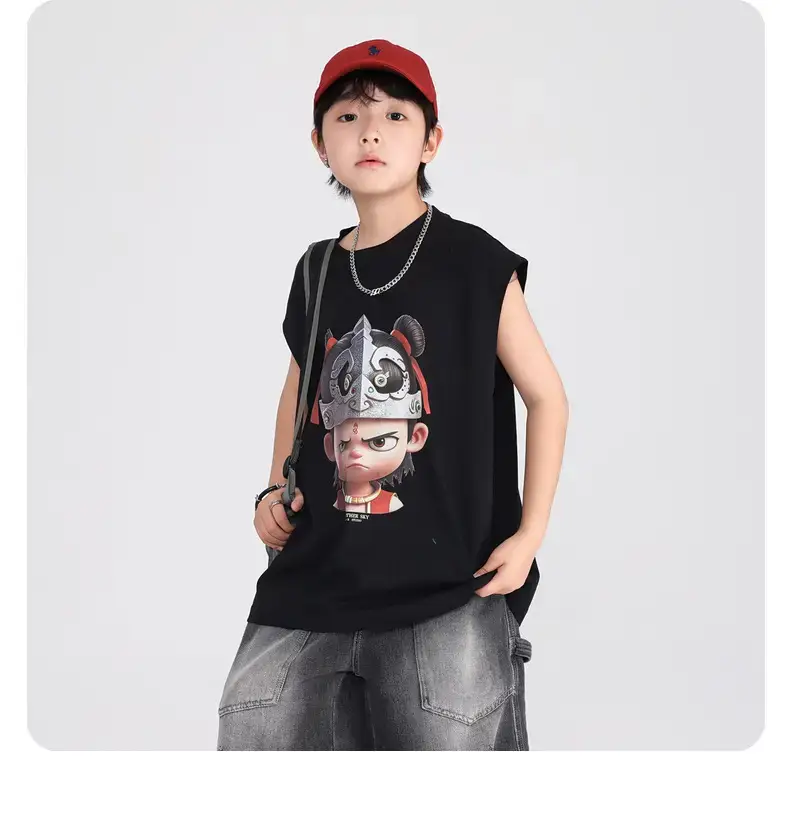 Boys Nezha Sleeveless T-Shirt 2026 Cotton Cream — feature 22