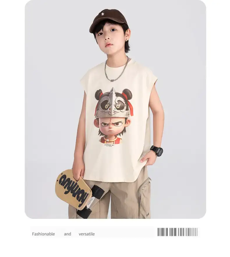 Boys Nezha Sleeveless T-Shirt 2026 Cotton Cream — feature 23