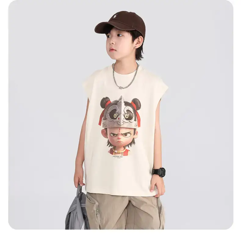 Boys Nezha Sleeveless T-Shirt 2026 Cotton Cream — feature 26