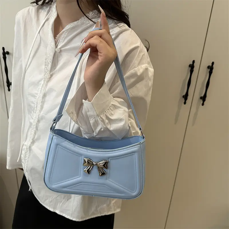 White Bow Shoulder Bag with French Texture - Image 7