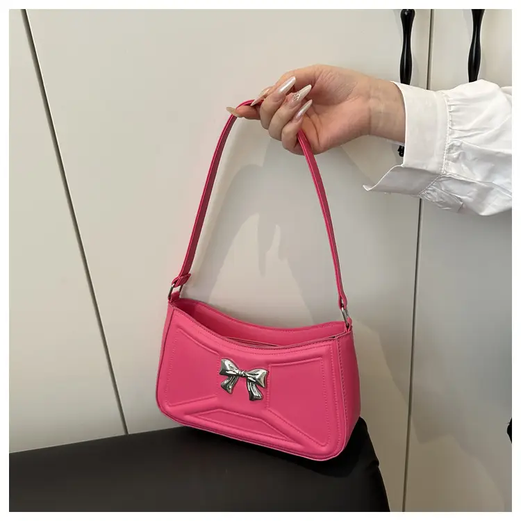 White Bow Shoulder Bag with French Texture — feature 20