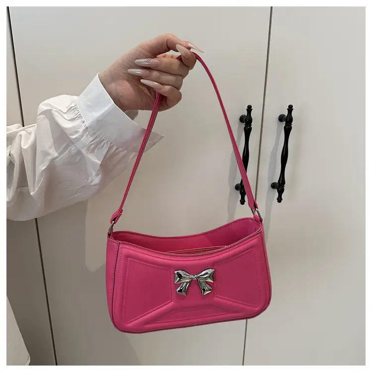 White Bow Shoulder Bag with French Texture — feature 21