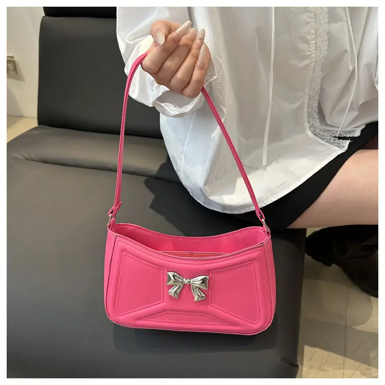 White Bow Shoulder Bag with French Texture — feature 22