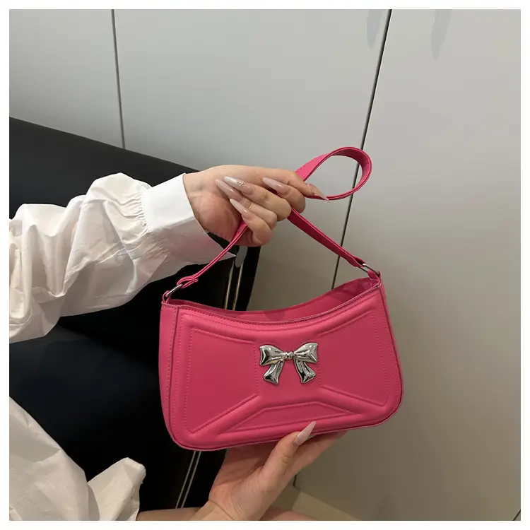 White Bow Shoulder Bag with French Texture — feature 24