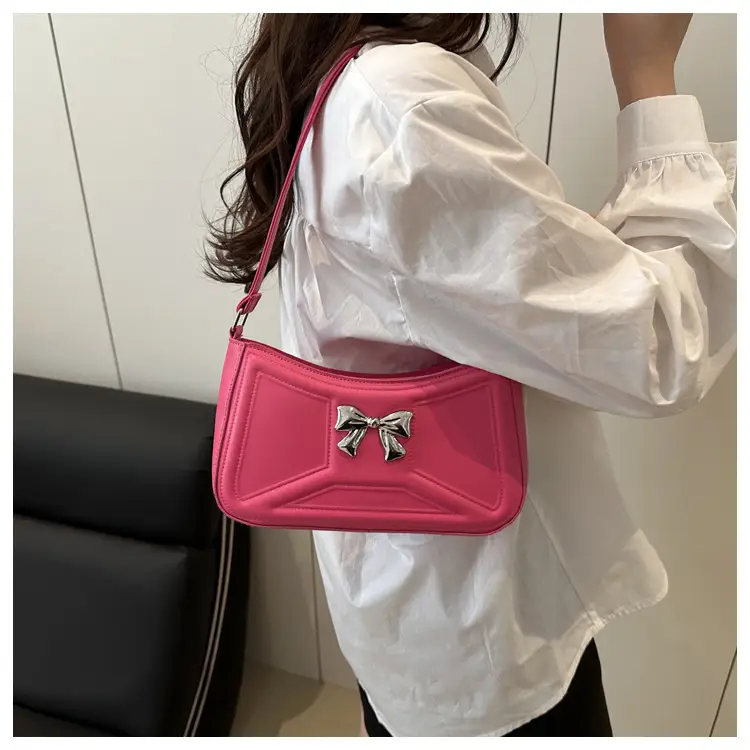 White Bow Shoulder Bag with French Texture — feature 26
