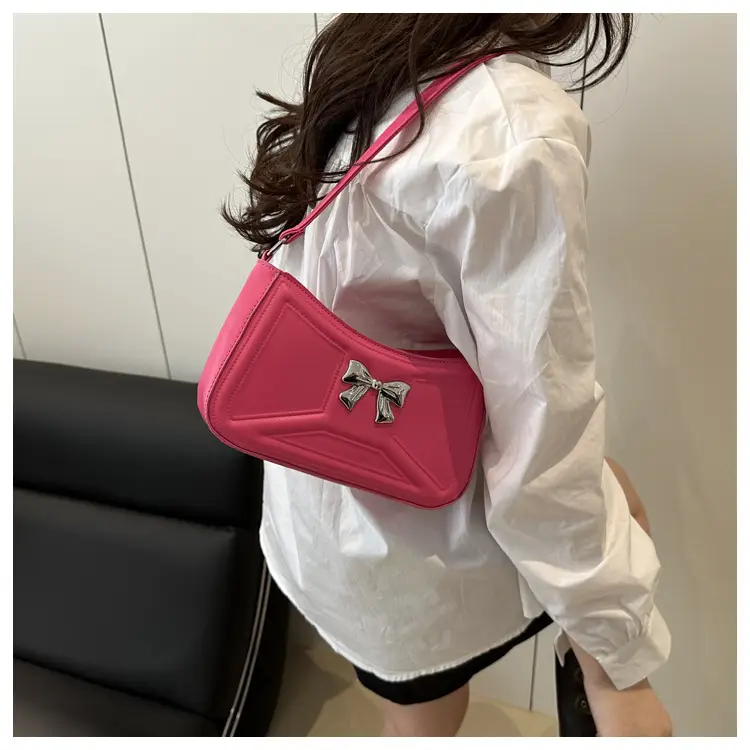 White Bow Shoulder Bag with French Texture — feature 27
