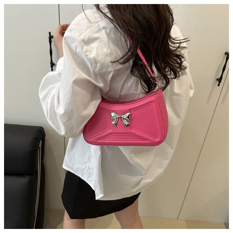 White Bow Shoulder Bag with French Texture — feature 28