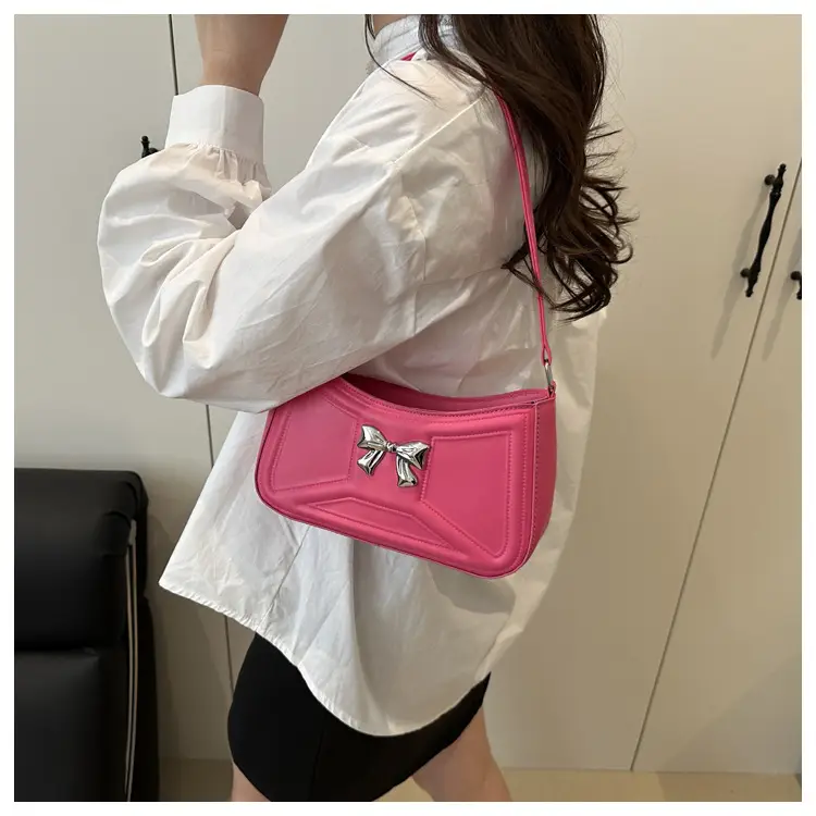 White Bow Shoulder Bag with French Texture — feature 29