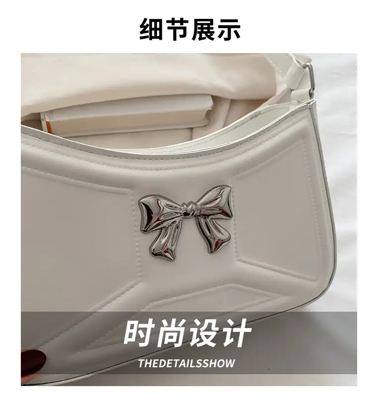 White Bow Shoulder Bag with French Texture — feature 3