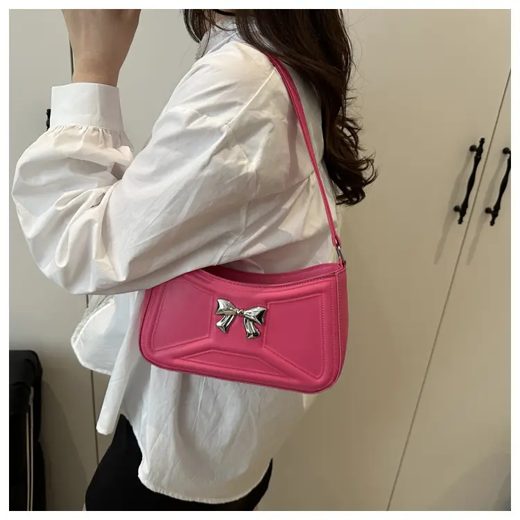 White Bow Shoulder Bag with French Texture — feature 32
