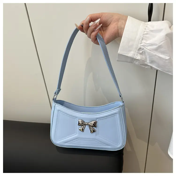 White Bow Shoulder Bag with French Texture — feature 33
