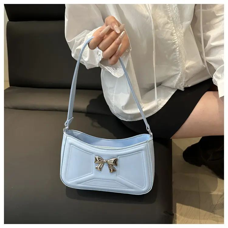 White Bow Shoulder Bag with French Texture — feature 34