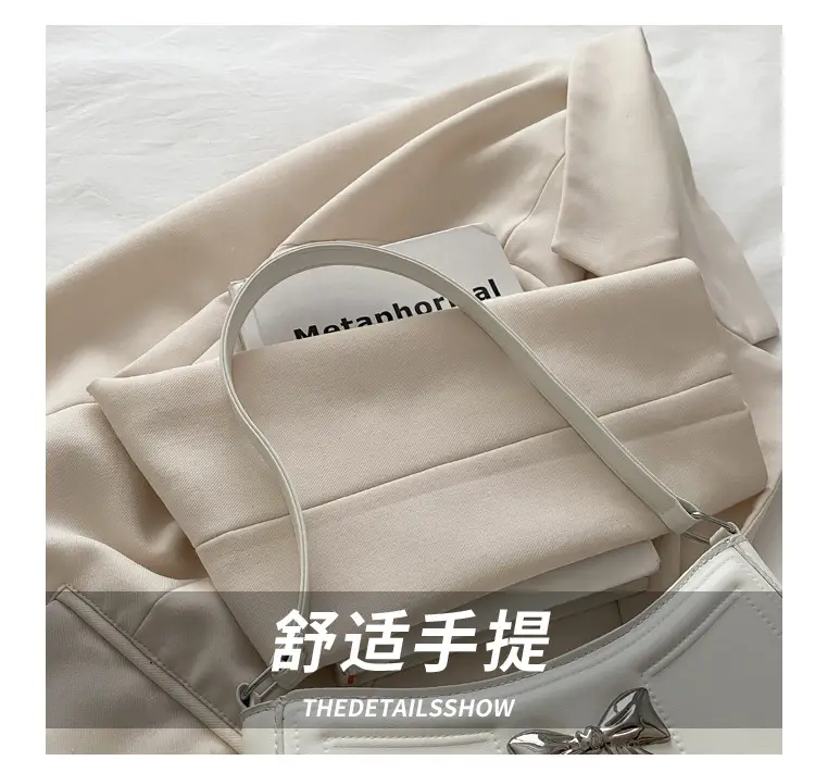 White Bow Shoulder Bag with French Texture — feature 4
