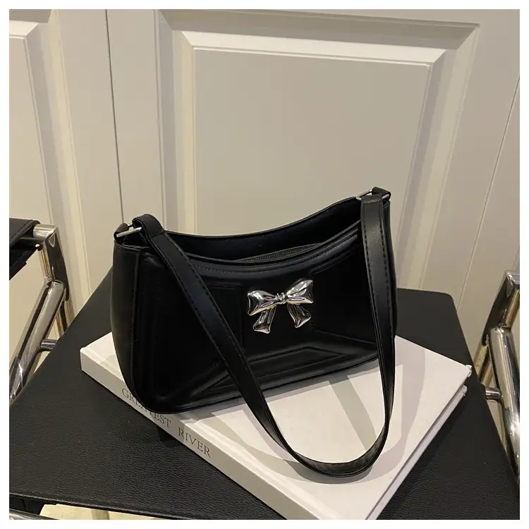 White Bow Shoulder Bag with French Texture — feature 46
