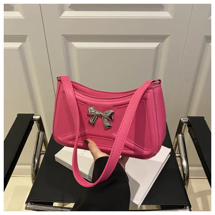 White Bow Shoulder Bag with French Texture — feature 47