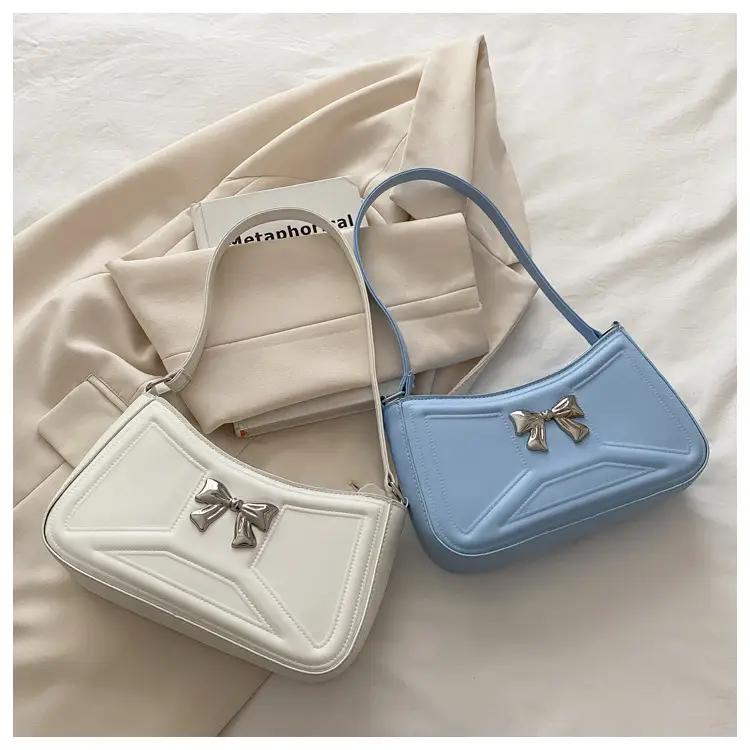 White Bow Shoulder Bag with French Texture — feature 50