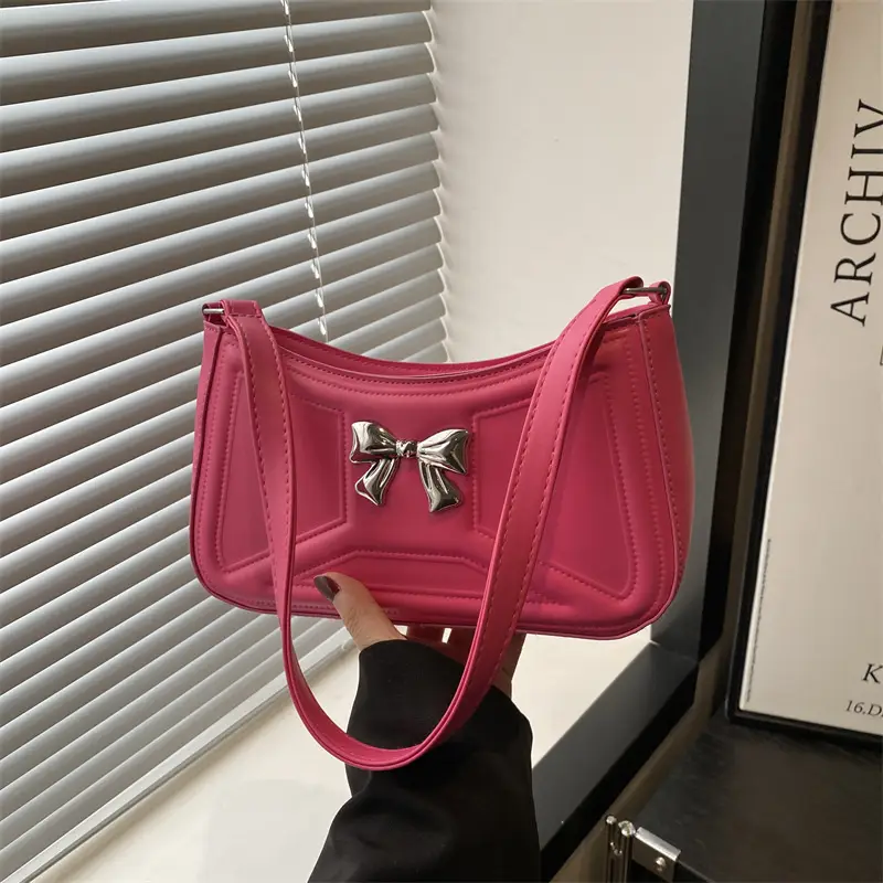 White Bow Shoulder Bag with French Texture - Image 2