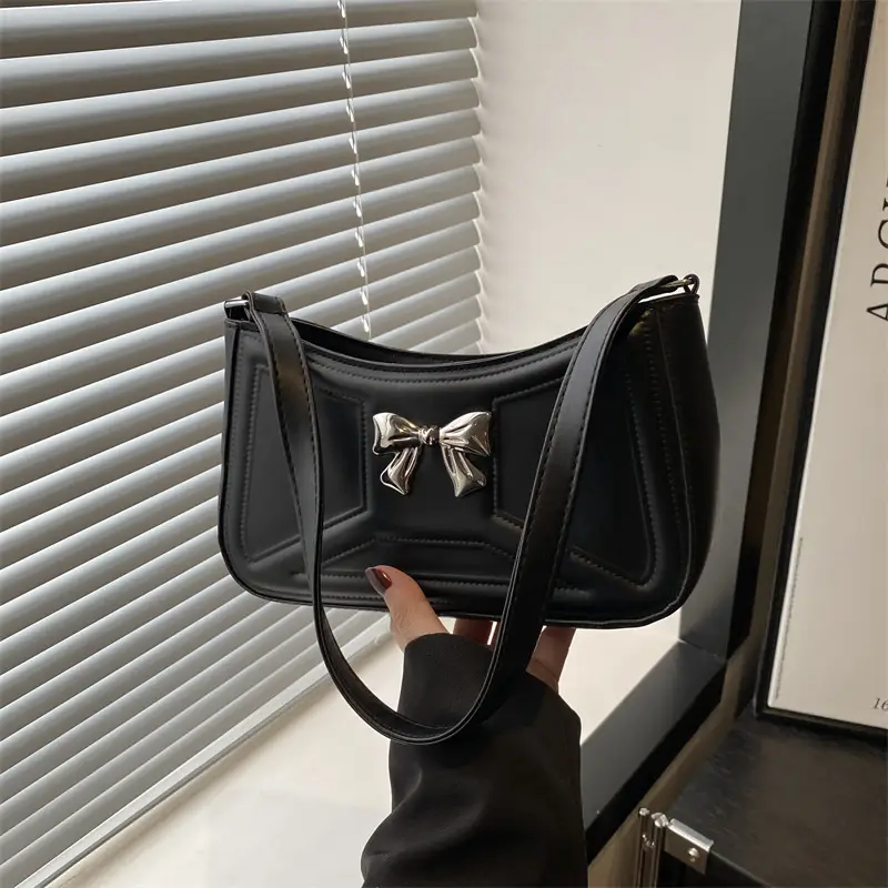 White Bow Shoulder Bag with French Texture - Image 3