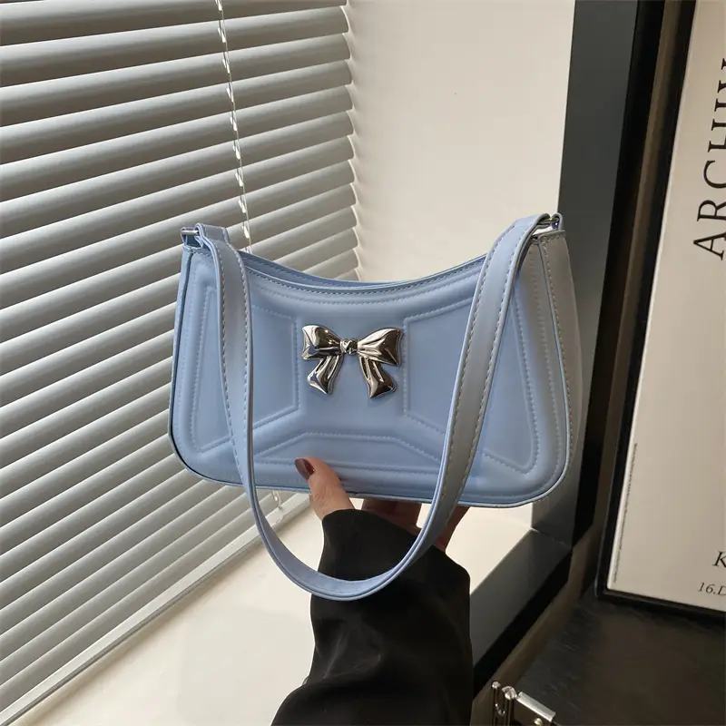 White Bow Shoulder Bag with French Texture - Image 4