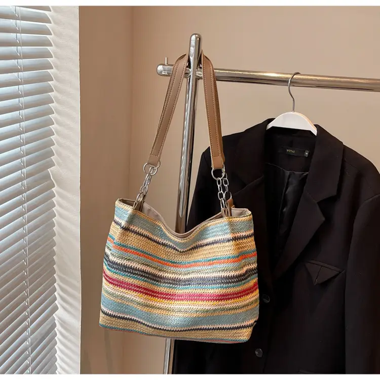 Women's Striped Straw Shoulder Bag Large Capacity 2025 — feature 15