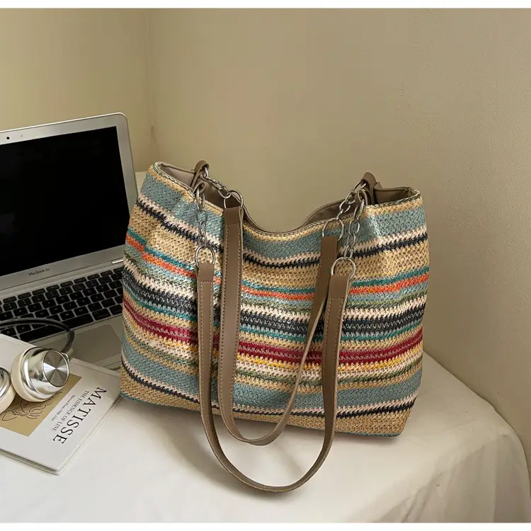 Women's Striped Straw Shoulder Bag Large Capacity 2025 — feature 9