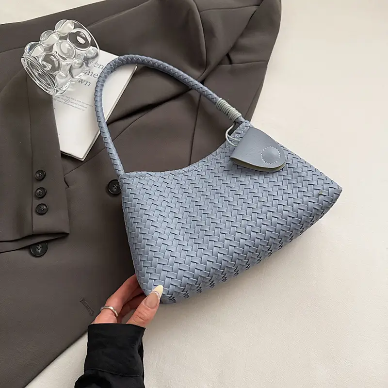 Blue Hand-Woven Shoulder Bag for Women - Image 2