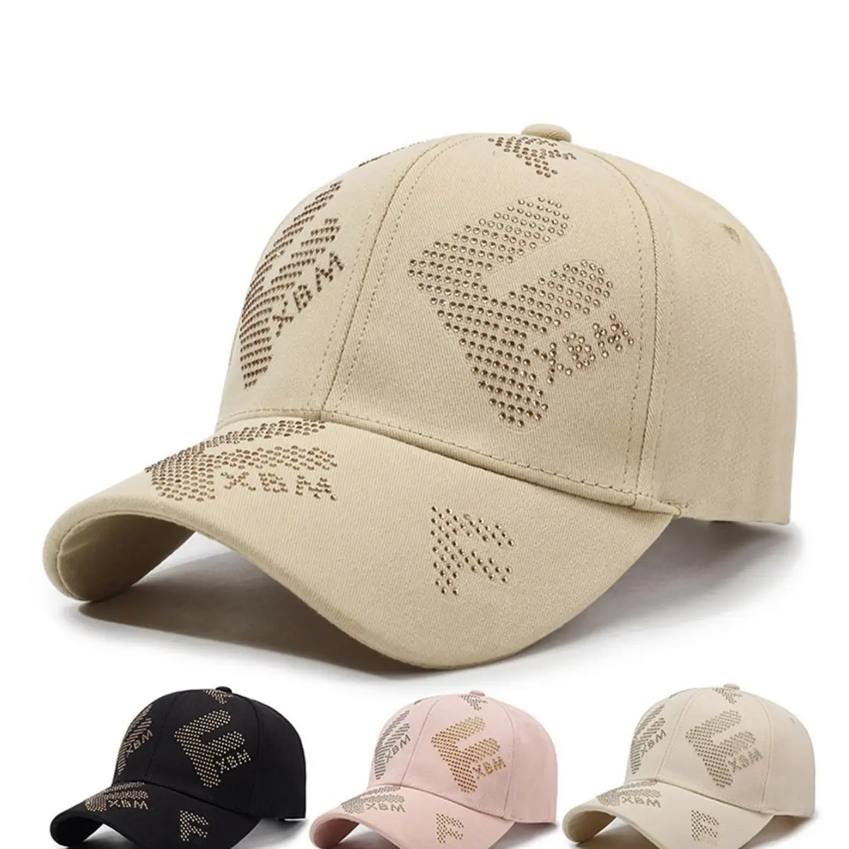 Pink Letter Rhinestone Baseball Cap Women Plus Size - Image 9